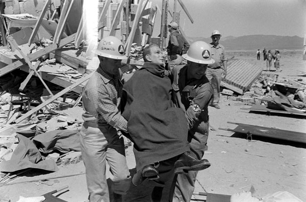Replica town destroyed in Nevada A-bomb test May 1955